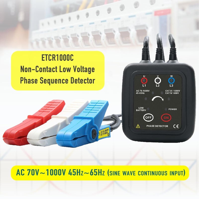 ETCR1000C Non-Contact Phase Sequence Tester, Phase Rotation Meter, AC 70-1000V, Wire Diameter 0.06-0.6inch - Image 2